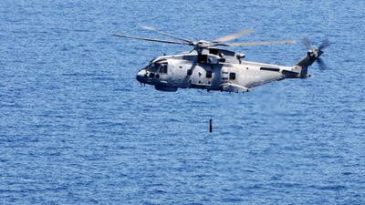 Merlin helicopter conducting anti-submarine operations