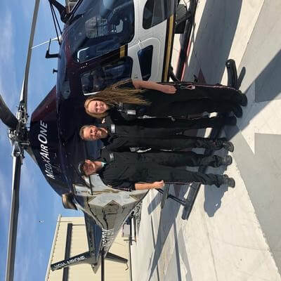 Photo of crew - left to right, Mike Sayler (pilot), Brent Tracy (paramedic), Becky Tissue (registered nurse).