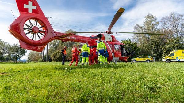 AirMed paramedics and helicopter