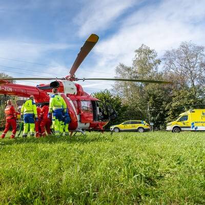 AirMed paramedics and helicopter