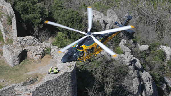 Helicopter landing in Italian countryside