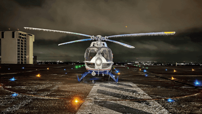 Parked helicopter at night 